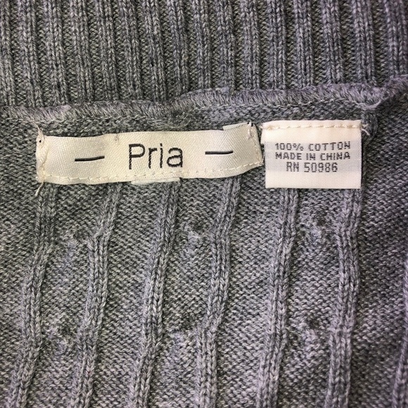 PRIA Gray Cotton Cable Knit Cowl Neck Long Sleeve Pullover Sweater - Picture 7 of 7